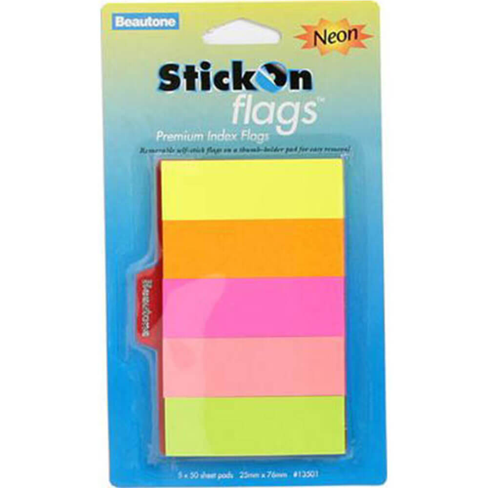 Beautne Stick On Flags 250 Sheets (varo néon)