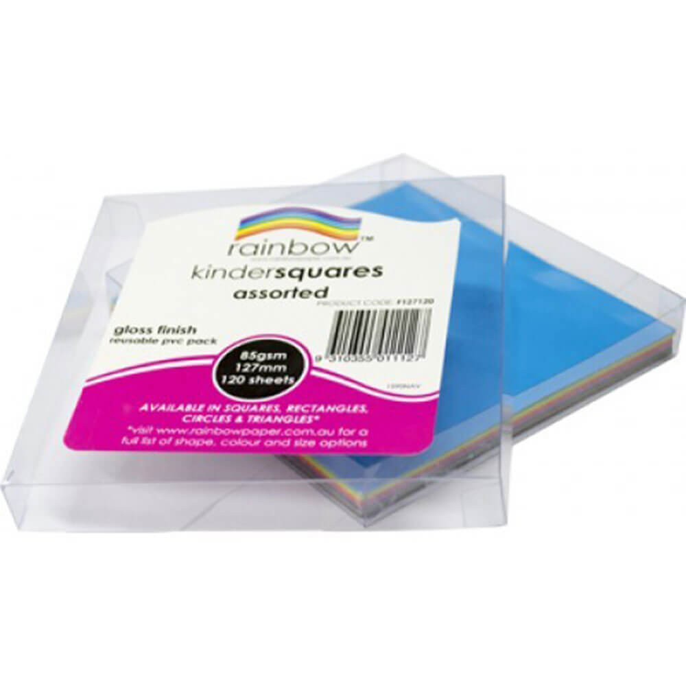 Rainbow Kinder Squares Craft Paper 120PK (Glossy)